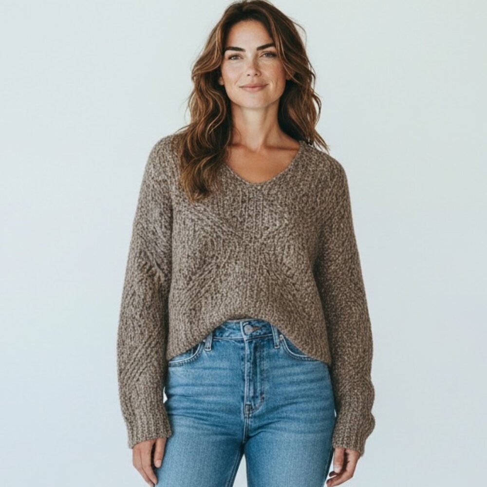 VINCE Alpaca Mohair Merino Wool Sweater V-Neck Sz XS Marled Brown #141Z
